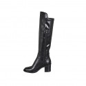 Bota para mujer con media cremallera en material elastico y piel negra tacon 6 - Tallas disponibles:  32, 33