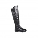 Bottes au genou pour femmes avec demi fermeture éclair en cuir et tissu elastique noir talon 3 - Pointures disponibles:  42, 43, 44, 45, 46, 47