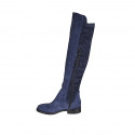 Bottes au genou pour femmes en daim et matériau élastique bleu talon 3 - Pointures disponibles:  34, 42, 43