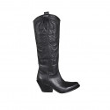 Woman's Texan boot with zipper and embroidery in black leather heel 7 - Available sizes:  32, 33, 34, 42, 43, 44