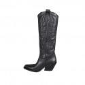 Woman's Texan boot with zipper and embroidery in black leather heel 7 - Available sizes:  32, 33, 34, 42, 43, 44