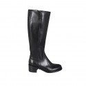 Woman's boot with elastic and zipper in black leather with heel 5 - Available sizes:  32, 33, 44, 45