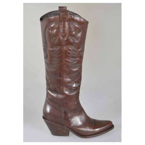 Bota tejana para mujer con cremallera y bordado en piel marron tacon 7 - Tallas disponibles:  32, 33, 34, 42, 43, 44, 46, 47