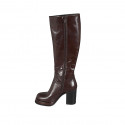 Bottes pour femmes avec fermeture éclair, bout carré et plateforme en cuir marron talon 8 - Pointures disponibles:  32, 33, 34, 42, 43, 44