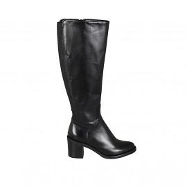 Woman's boot with elastic and zipper in black leather heel 6 - Available sizes:  32, 33