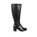 Bottes pour femmes avec fermeture éclair et elastique en cuir noir talon 6 - Pointures disponibles:  32, 33, 34, 43, 44, 46