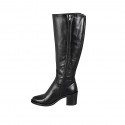 Bottes pour femmes avec fermeture éclair et elastique en cuir noir talon 6 - Pointures disponibles:  32, 33, 34, 43, 44, 46