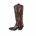 Bottes Texan pour femmes avec fermeture éclair et broderie en cuir marron talon 7 - Pointures disponibles:  33, 34