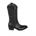 Bota tejana para mujer con media cremallera y bordado en piel negra tacon 5 - Tallas disponibles:  32, 33, 34, 42, 43, 44, 46, 47