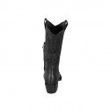 Bota tejana para mujer con media cremallera y bordado en piel negra tacon 5 - Tallas disponibles:  32, 33, 34, 42, 43, 44, 46, 47