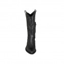 Woman's Texan boot with half zipper and embroidery in black leather heel 5 - Available sizes:  32, 33, 34, 42, 43, 44, 46, 47