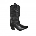 Stivale texano da donna con mezza cerniera e ricamo in pelle nera tacco 8 - Misure disponibili: 32, 33, 34, 42, 43, 44, 45, 46, 47