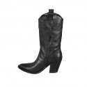 Stivale texano da donna con mezza cerniera e ricamo in pelle nera tacco 8 - Misure disponibili: 32, 33, 34, 43, 44