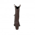 Woman's Texan boot with half zipper and embroidery in brown leather heel 8 - Available sizes:  32, 33, 34, 42, 43, 44, 45, 46