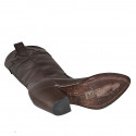 Woman's Texan boot with half zipper and embroidery in brown leather heel 8 - Available sizes:  32, 33, 34, 42, 43, 44, 45, 46