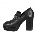 Woman's loafer in black leather with accessory and platform heel 10 - Available sizes:  32, 33