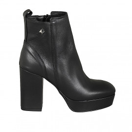 Woman's ankle boot with zipper, platform and stud in black leather heel 10 - Available sizes:  43