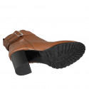 Botines para mujer con cremallera y hebillas en piel cognac tacon 7 - Tallas disponibles:  32, 33, 34, 42, 43, 44, 45