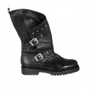 Woman's ankle boot with studs and buckles in black leather heel 3 - Available sizes:  33, 43, 45