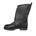 Stivaletto da donna con borchie e fibbie in pelle nera tacco 3 - Misure disponibili: 33, 34, 42, 43, 44, 45