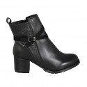 Botines para mujer en piel negra con hebilla y cremallera en gamuza tacon 5 - Tallas disponibles:  32, 33, 43, 44, 45