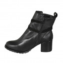 Stivaletto da donna in pelle nera con cerniera e fibbia in camoscio tacco 5 - Misure disponibili: 32, 33, 34, 43, 44, 45