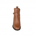 Woman's ankle boot in cognac brown leather with zipper and buckle heel 5 - Available sizes:  32, 33, 34, 35, 42, 43, 44, 45