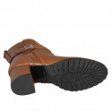 Bottine pour femmes en cuir cognac avec fermeture éclair et boucle talon 5 - Pointures disponibles:  32, 33, 35, 42, 43, 44, 45