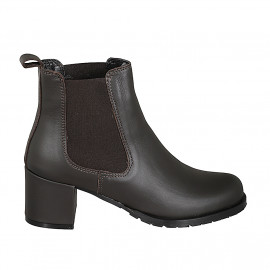 Bottines pour femmes en cuir marron foncé avec élastiques talon 5 - Pointures disponibles:  32, 43, 44, 45