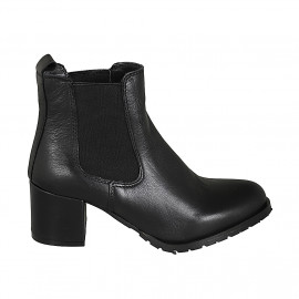 Woman's ankle boot with elastic bands in black leather heel 5 - Available sizes:  32, 33, 35, 43, 45