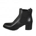 Stivaletto da donna con elastici in pelle nera con tacco 5 - Misure disponibili: 32, 33, 34, 35, 42, 43, 44, 45