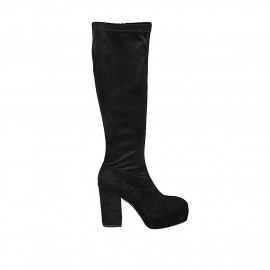 Bota para mujer con plataforma y cremallera en gamuza y material elastico negro tacon 10 - Tallas disponibles:  43