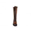 Woman's laced boot with zipper in cognac brown leather heel 5 - Available sizes:  32, 33, 34, 42, 43, 44, 45