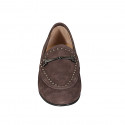 Woman's moccasin shoe with studs and accessory in taupe suede heel 1 - Available sizes:  32, 33, 34, 35, 42, 43, 44, 45, 46