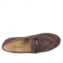 Woman's moccasin shoe with studs and accessory in taupe suede heel 1 - Available sizes:  32, 33, 34, 35, 42, 43, 44, 45, 46