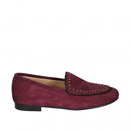 Woman's moccasin shoe with studs in maroon suede heel 1 - Available sizes:  32, 33, 34, 35, 45, 46