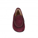 Mocassino da donna con borchie in camoscio bordeaux tacco 1 - Misure disponibili: 32, 33, 34, 35, 42, 43, 44, 45, 46