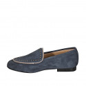 Woman's moccasin shoe with studs in blue suede heel 1 - Available sizes:  32, 33, 34, 35, 42, 43, 45, 46