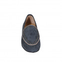 Mocasín para mujer con tachuelas en gamuza azul tacon 1 - Tallas disponibles:  32, 33, 34, 35, 42, 43, 45, 46