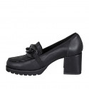 Woman's loafer in black leather with chain heel 6 - Available sizes:  32, 33, 34, 35, 42, 43, 44, 45