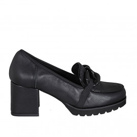 Woman's loafer in black leather with chain heel 6 - Available sizes:  43, 44, 45