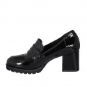 Mocasino para mujer en charol negro tacon 6 - Tallas disponibles:  32, 33, 34, 42, 43, 44, 45