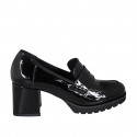 Mocasino para mujer en charol negro tacon 6 - Tallas disponibles:  32, 33, 34, 42, 43, 44, 45