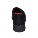 Mocasín para mujer con accesorio en gamuza negra, moteada y roja y tejido elastico negro tacon 4 - Tallas disponibles:  33, 34, 35, 42, 43, 44, 45