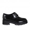 Zapato derby con cordones para mujer en piel cepillada negra tacon 4 - Tallas disponibles:  32, 33, 34, 35, 42, 43, 44, 45