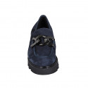 Woman's mocassin with chain in blue suede heel 4 - Available sizes:  32, 33, 34, 42, 43, 44, 45