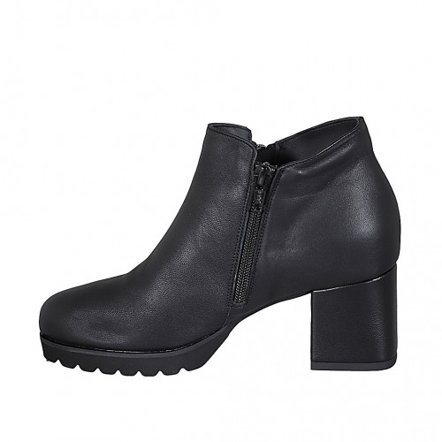 Stivaletto da donna in pelle nera con cerniere tacco 6 - Misure disponibili: 32, 33, 34, 35, 42, 43, 44, 45