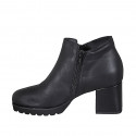 Botines para mujer en piel negra con cremalleras tacon 6 - Tallas disponibles:  33, 43, 45