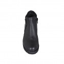 Botines para mujer en piel negra con cremalleras tacon 6 - Tallas disponibles:  32, 33, 34, 35, 42, 43, 44, 45