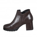 Botines para mujer en piel marron con cremalleras tacon 6 - Tallas disponibles:  33, 35, 42, 43, 45